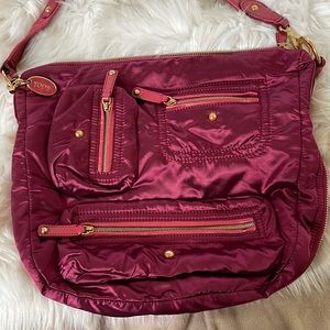 Tod’s Tote Hobo Pashmy D Media Nylon Leather Purse Red Shoulder Bag